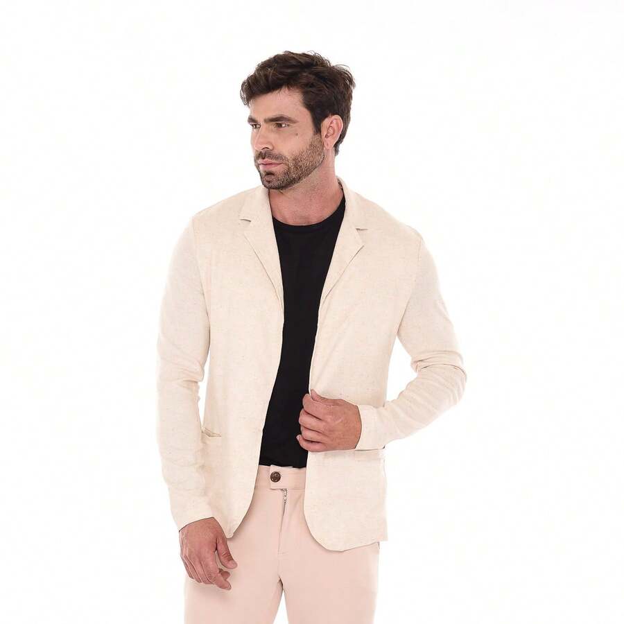 Men's Linen Blazer, Tailored Linen - 奶油色 - 查看 1