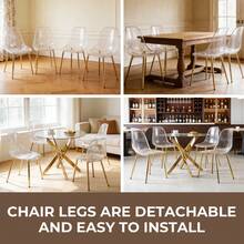 Transparent PET Acrylic Spoon Chairs (Glamorous Gold Legs) - Set Of 4, Modern And Chic Dining Chairs - Gold +4 - View 6