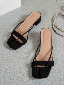 黑色高跟凉鞋，女士优雅黑色粗跟凉鞋，夏季必备 - 黑色 - 查看 5