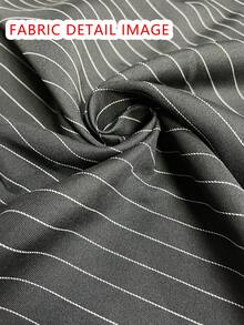 条纹前开襟纽扣翻领衬衫，适合办公室穿着，黑色 - 黑色 - 查看 3