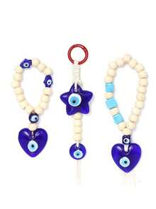 1pc Oil Drop Eye Keychain, Glass Heart & Star Shaped Pendant, Suitable For Bag, Car Decoration, Daily Use - Blue - View 13