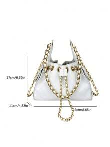 新款时尚便携水桶包，ins风小众设计，钻石链条腋下包，日常休闲百搭，简约质感，纯色流行高性价比单肩包，适合通勤上班、购物、约会和晚餐等场合。 - 白色 - 查看 5