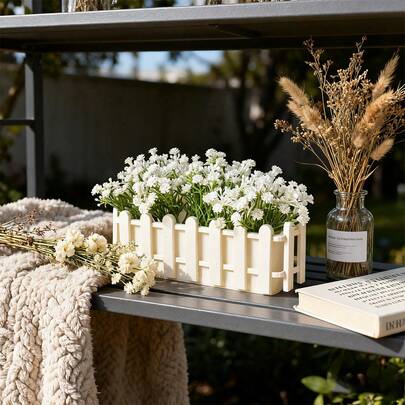 1pc/2pcs Modern Rectangular Planter Set - Succulent Plant Pots Series With Decorative Fence Design - Home Gardening Decor, Gardening Gift, Home Decor