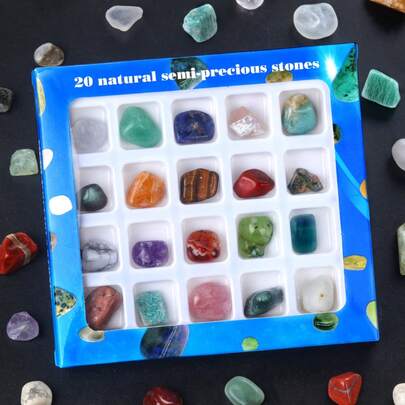 1 set Caja de regalo de especímenes minerales naturales, colección de piedras preciosas, decoración para el hogar y estudiantes, regalo de piedras curativas