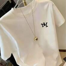 Women's Simple Pattern Printed Short Sleeve, Round Neck T-Shirt, Pattern T-Shirt Women's Top Loose And Comfortable Summer - 杏色 - 查看 9