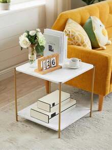 Mesas De Centro y Laterales Cuadradas Minimalistas Modernas Mesa Auxiliar y Buró de Noche con Estantes para Recámara Ideal para Uso en Hogar y Sala Ideal para Regalo en Cumpleaños y Fiestas - Blanco - Ver 7