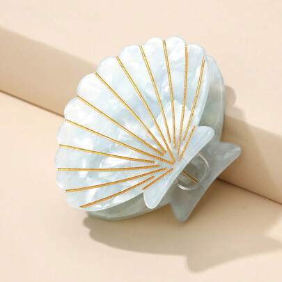 1pc Light Blue Shell Hair Claw, Gilded Line Design, Girly Vibe Hair Clip