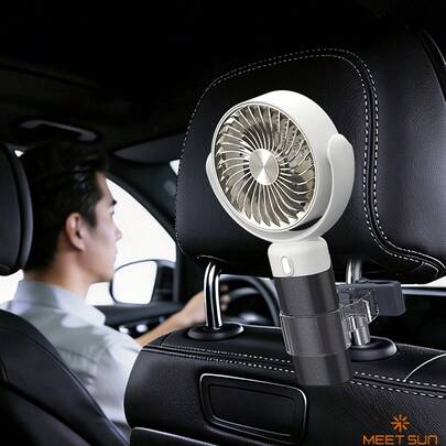 MEET SUN 1个1200mAh可充电桌面/手持风扇，便携式，电池续航时间长，化妆降温工具，带夹子的车载风扇