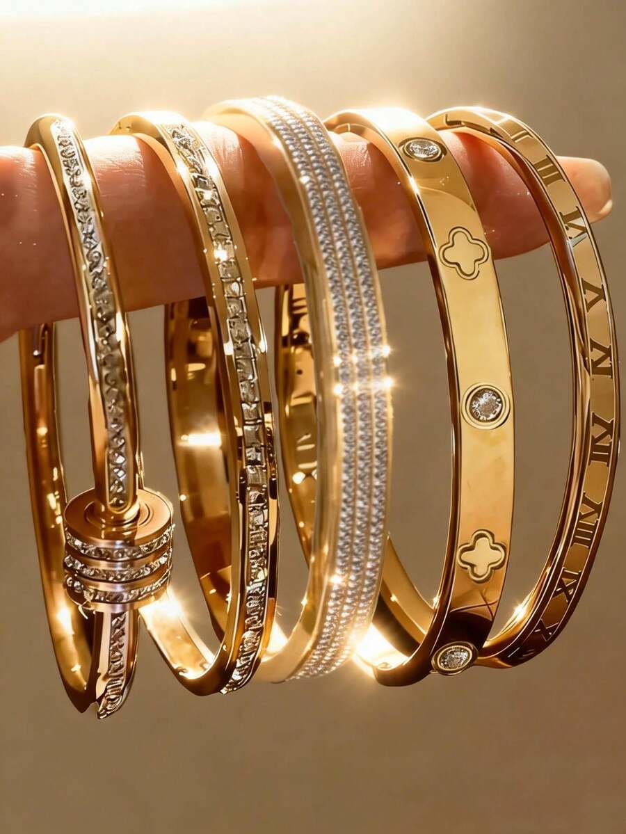 ZCNC Set de 5 piezas de pulseras de acero inoxidable personalizadas y de colores variados, de diseño único y elegante, un regalo exquisito e ideal, joyas de estilo a la moda y que no se desvanecen