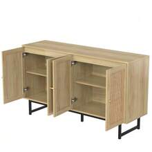 Sideboard Measuring 140x39.5x80 Cm With Authentic Rattan Fabric, 4 Doors. - Natural Color - View 8