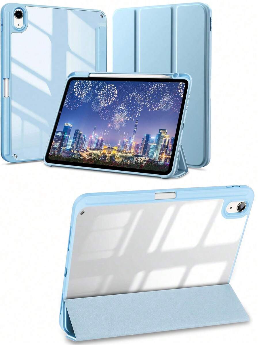Funda protectora plegable de silicona con ranura para lápiz, a prueba de golpes, adecuada para iPad - Azul claro - Celeste - Ver 1