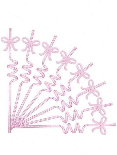 10pcs-Cute Shiny Bow Shaped Plastic Straws, Anti-Scald, Bent Straw With Bowknot Decoration, Reusable Clear Straws For Iced Tea, Juice, Milk, Cocktails, Cold Drinks, Drinking And Crafts For Everyday, Birthday Party, Wedding, Anniversary Party Decor Party Supplies Home Supplies Party Straws, Bar Glitter Spiral Straws, Straws, Printed Straws, Suitable For Home Leisure, Outdoor Camping, Party Straws, Party Beverage Decorations