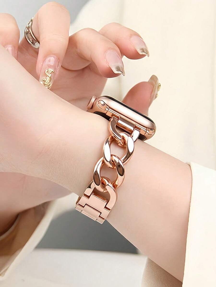 一款优雅的玫瑰金链式表带,适用于女士,兼容 38mm、40mm、41mm、42mm、44mm、45mm、46mm 和 49mm 尺寸;一款奢华厚实的不锈钢链式表带,兼容 Ultra 11、10、9、8、7、SE3、6、5、4、3、2 和 1;一款时尚的智能手表表带,兼容 。 - 玫瑰金 - 查看 1