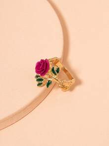 1pc Women's Alloy Small Flower Textured Rose Gold Plated Ring - Multicolor - View 6