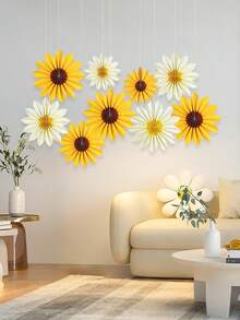9 chiếc quạt giấy trang trí tiệc hình hoa hướng dương, trang trí tiệc mùa hè màu be mùa xuân, vòng hoa treo màu xanh hồng tím, trang trí tường hình hoa hướng dương cho tiệc trà, tiệc vườn, tiệc cổ tích. - Xem 6