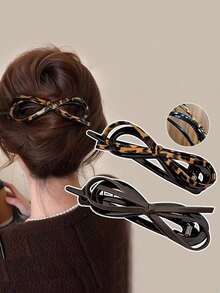 2个/3个装女士皮革蝴蝶结扭结发夹，大号防滑发夹，适合优雅盘发造型 - 彩色 - 查看 11