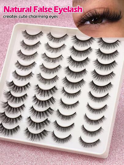 20 Pair 3D Mink Eyelashes Natural Eyelashes 3D False Eyelashes Made Of Mink Hair, Makeup Accessoriesdaily Work, Meetings And Other Occasions. Comfortable To Wear, Handmade Eyelash Extension