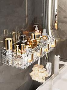 1pc Bathroom Shelf Rack, Wall Mounted Organizer For Bathroom, Vanity, Toiletries Storage - Multicolor - View 8