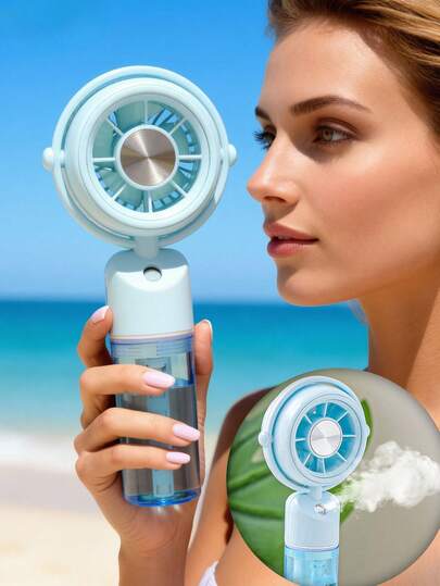 1 pièce Ventilateur portatif à brumisation, ventilateur mini portable de table/vertical, ventilateur mini de poche rechargeable USB, 3 vitesses de vent, convient pour les activités extérieures, les vacances, les voyages, les accessoires vestimentaires et les cadeaux