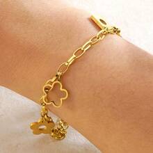 1条不锈钢链配五叶花吊坠手链，百搭简约奢华设计珠宝礼品 - 款式A - 查看 2