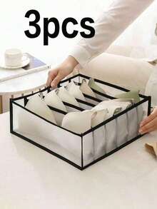 1/3/5pcs Underwear Storage Box, Foldable Bra Organizer Drawer Divider, Wardrobe Lingerie Storage Containers - Black - View 12