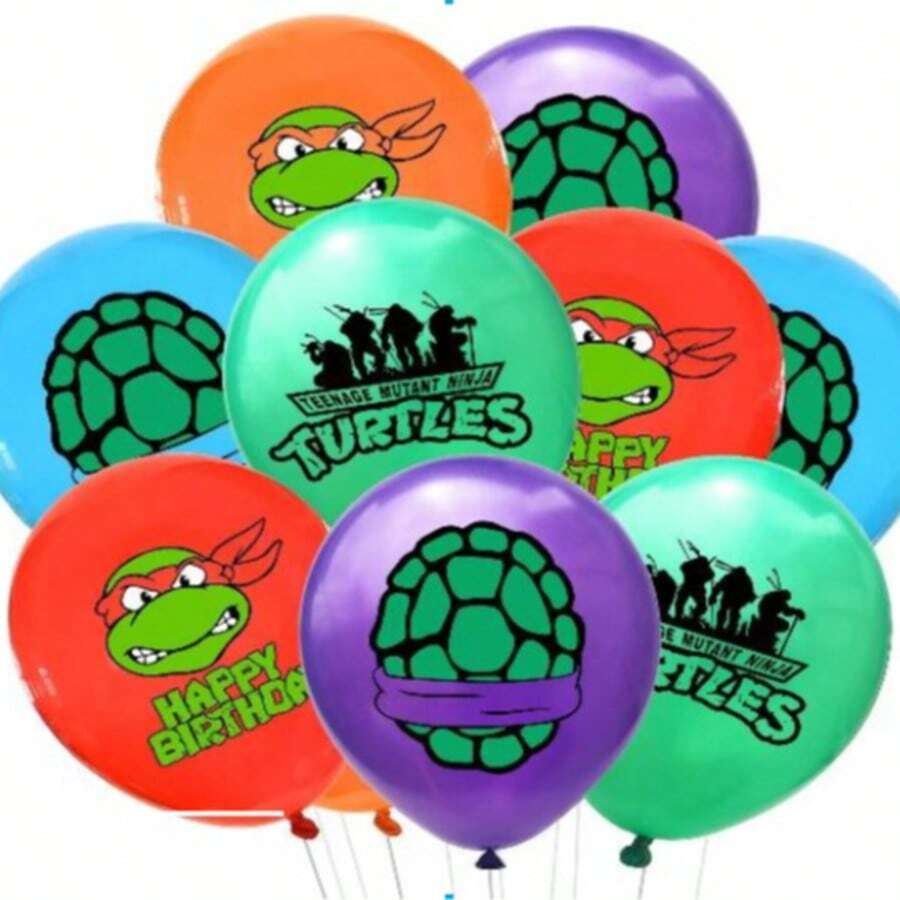 Juego 10 Globos Látex Tortuguitas Ninja Fiesta Modelo 1 - Ver 1