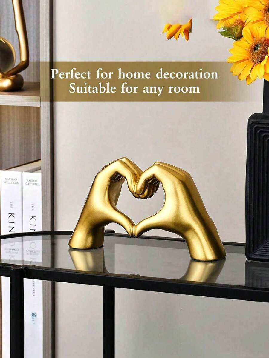 1件心形和手形树脂摆件，创意奢华风格，适用于书桌、办公室和家居装饰。 - 彩色 - 查看 1