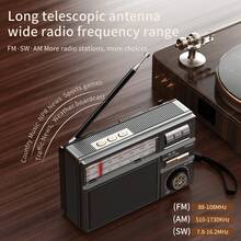 Radio Multiband Retro, Mendukung Koneksi Audio Nirkabel, Pengisian Daya Tenaga Surya dan Multi-Mode, Baterai Tahan Lama 1200mAh, Berbagai Mode Pemutaran - Hitam - View 6