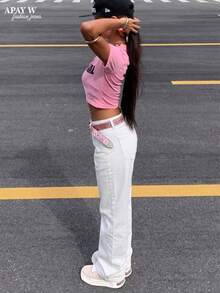 Summer New Solid Color Casual Wear, Minimalist Versatile Women White Denim Pants - White - View 6
