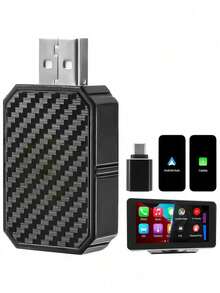 Bộ chuyển đổi CarPlay không dây 2 trong 1, bộ chuyển đổi CarPlay không dây nhỏ gọn, ổn định nhất, kết nối Bluetooth, cắm là chạy, không độ trễ, tương thích với iPhone và Android Auto. - CarPlay - Xem 1