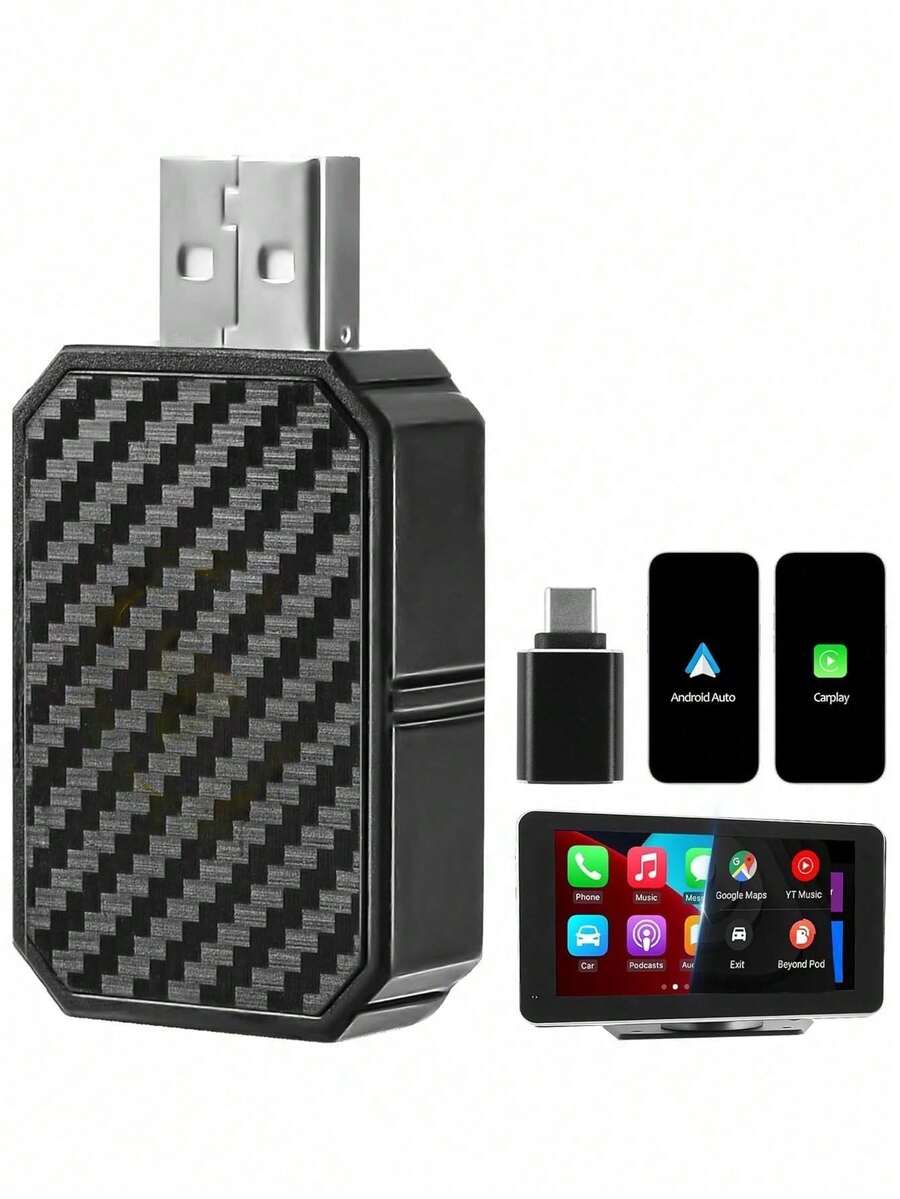 Bộ chuyển đổi CarPlay không dây 2 trong 1, bộ chuyển đổi CarPlay không dây nhỏ gọn, ổn định nhất, kết nối Bluetooth, cắm là chạy, không độ trễ, tương thích với iPhone và Android Auto. - CarPlay - Xem 1