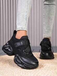 女士休闲运动鞋 - 厚底设计，时尚耐穿，适合所有季节 - 黑色 - 查看 1