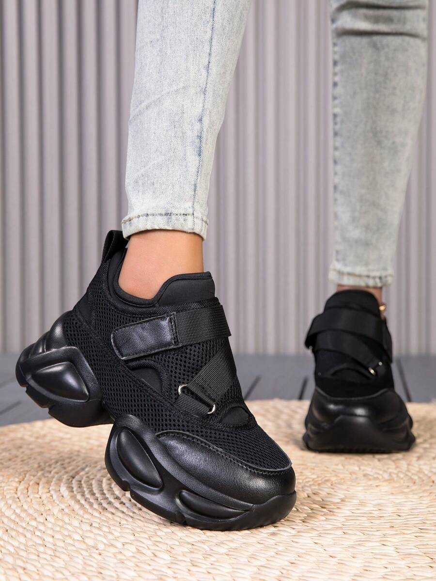 女士休闲运动鞋 - 厚底设计，时尚耐穿，适合所有季节 - 黑色 - 查看 1