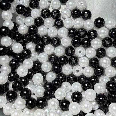 512颗8毫米亚克力直孔圆珠 DIY发饰珠宝配件珠子 黑白混色 手链珠子 手工爱好者必备
