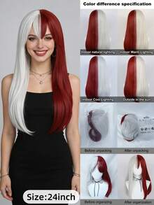 Red And White Color Block Split Wig, Heat-Resistant Fiber Material, Perfect For Anime Cosplay, ACG Conventions And Daily Personalized Styling - Multicolor - View 4