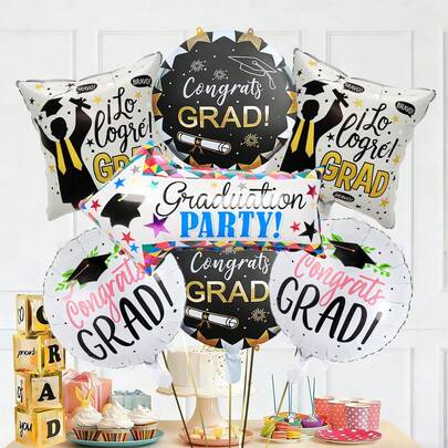8pcs Graduation Balloon Set, Includes Graduation Arrow, 18-Inch Round Foil Balloons, Suitable For Graduation Party, Happy Graduation 2026, Celebration, Campus Activities, Classroom Decor, Class Graduation Decor, Kindergarten, Primary, High School, University Graduation Ceremony