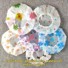 5个/4个/1个防水EVA塑料浴帽，弹性可重复使用泳帽，蕾丝弹力带印花浴帽/沐浴帽，适用于美容院SPA - 彩色 - 查看 2