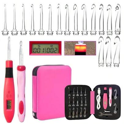 17-Piece Digital Counting Crochet Hook Set, Crochet Hooks Sized 2.50~14.0mm, Capable Of Counting Stitches And Rows. The Beginner Knitting Set Includes 17 Interchangeable Crochet Hooks.