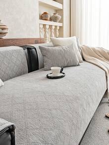1pc Solid Color Chenille Linen-Like Texture Sofa Cover, Minimalist Ins Style Design, Pet Friendly, Durable, Washable, Suitable For Living Room, Bedroom, Study, Outdoor, Fits 1/2/3/4 Seater Sofa - Grey - View 8