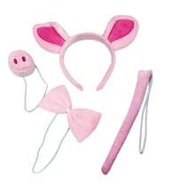 动物主题服装套装，包括带耳朵的头箍、鼻子、尾巴和领结，小猪图案 - 彩色 - 查看 13