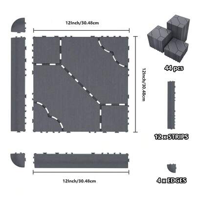 60-Piece Interlocking Courtyard Deck Tiles Set | 44 Main Tiles, 12 Edge Tiles, 4 Corner Tiles | 12-Inch Weather-Resistant Plastic Outdoor Flooring | Suitable For Garden, Balcony, Poolside  (Gloves Included)