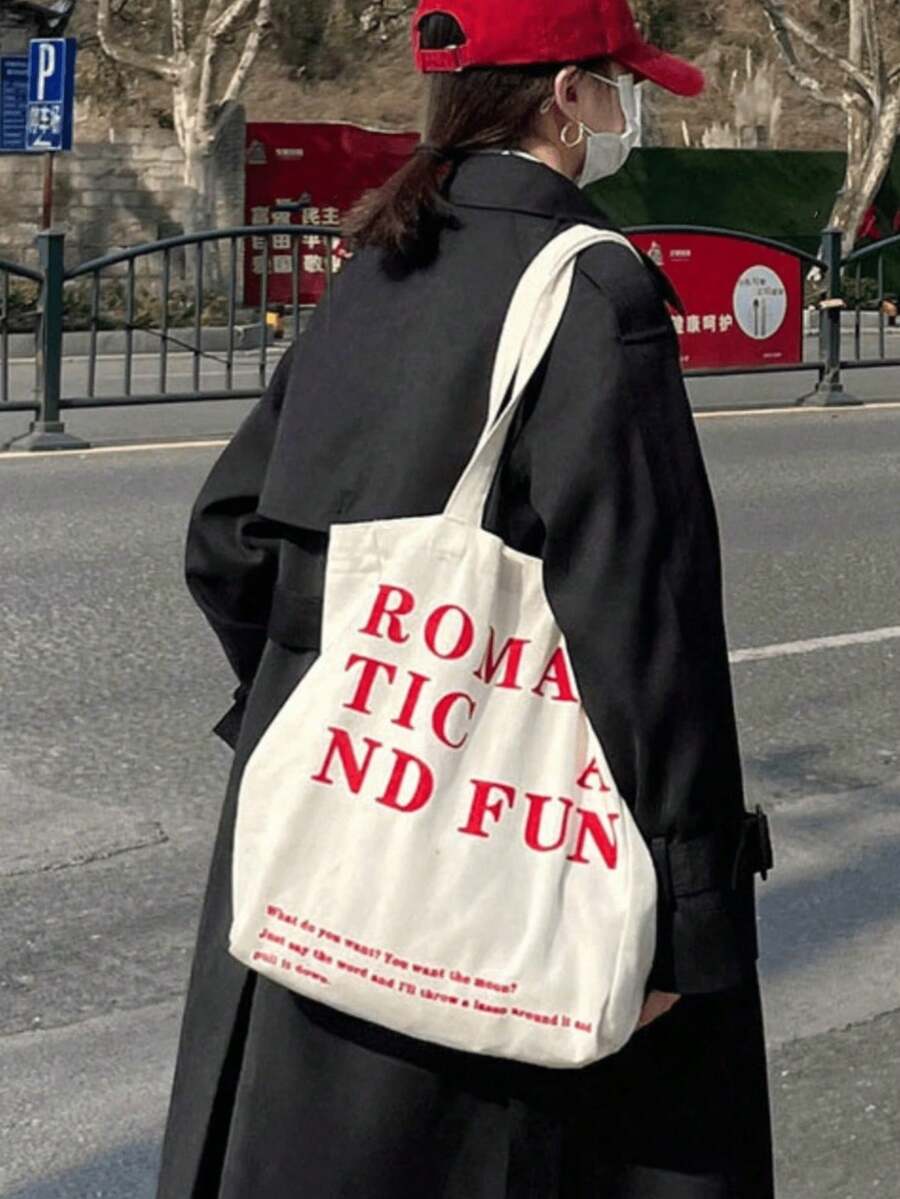 粉色與紅色聖誕節慶禮物袋，印花肩背帆布購物袋