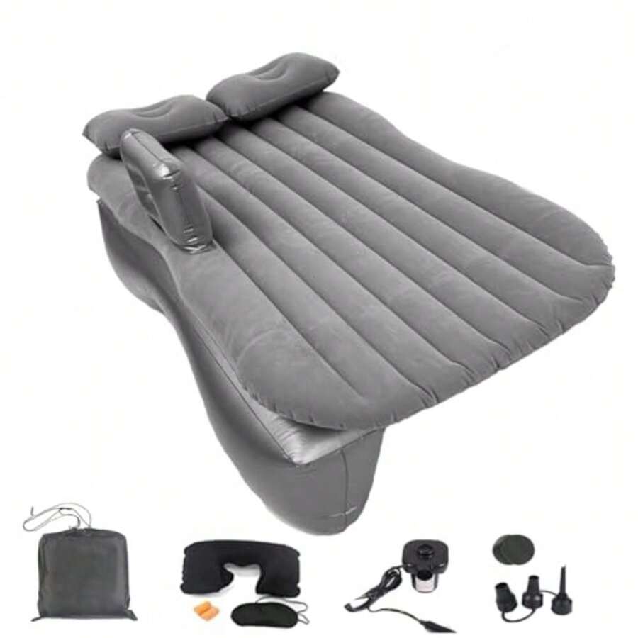 Colchón inflable para asiento trasero con bomba de aire 53 x 32.5 pulgadas portátil grueso para coche viajes camping cama cama cama hinchable para coche pequeño SUV universal - Colchn de coche gris - Ver 1