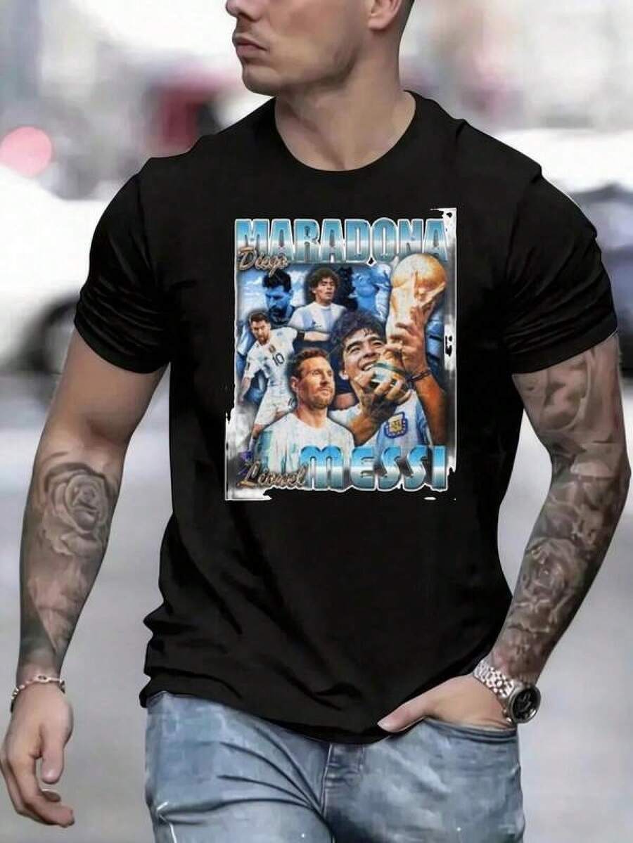 Camisetas gráficas de la Copa Mundial 2026, Camiseta de fútbol de Argentina número 10 para hombres y mujeres - Camisa de fútbol retro con diseño de bandera de Argentina, Camiseta de fútbol, Ropa de verano para adolescentes, Camisas para adultos y niños, Conjunto a juego familiar, Camiseta de cuello redondo de ajuste cómodo para entrenamiento, Ropa de aficionado y uso casual (lavable a máquina) - Unisex para uso en todas las estaciones, Tallas para adultos y niños - Negro 20 - Ver 1