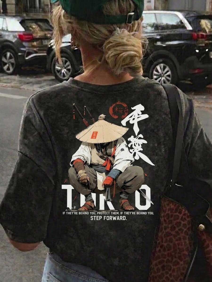 Áo kiểu dáng vừa vặn, in hình rồng theo phong cách Nhật Bản cổ điển, quà lưu niệm Tokyo dành cho nữ. - màu đen - Xem 1