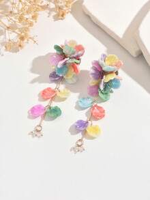 1 par de pendientes de gota negros con borlas largas y florales de lujo, adecuados para el uso diario y las vacaciones en la playa de las mujeres - Negro - Ver 14