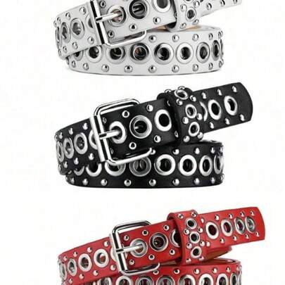 1pc Women's Fashion Rivet Belt, Buckle Waist Belt, Street Punk Hip-Hop Style Y2K Belt, Suitable For Skirts And Jeans, Autumn & Halloween