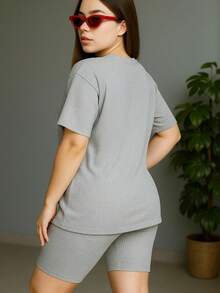 Conjunto de Dos Piezas Mujer Estilo Deportivo Moderno, Outfit Cómodo y Versátil Con Estampado De Corazon - Gris - Ver 5