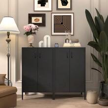 White Steel Storage Cabinet With 2 Doors And 2 Adjustable Shelves, Multifunctional Cabinet For Living Room, Kitchen, Bedroom, Garage Tool Storage And Office File Organization. - 黑色 - 查看 6