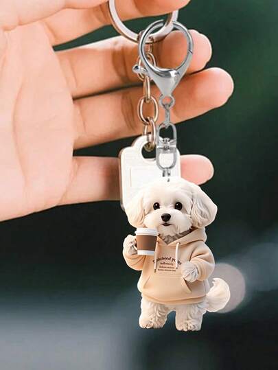 Colgante de perro lindo bebiendo té de boba en 2D, diseño de acrílico con patrón de perro 2D interesante. Colgante de mascota de perro adorable adecuado para bolso, decoración de bolsa, colgante decorativo multiusos y decoración de billetera de teléfono. Aplicable a coche, teléfono, mochila, billetera, accesorio de moda para amantes de las mascotas, Día de la Madre y temporada de regreso a clases